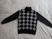 Czarny wełniany włoski sweter golf vintage w romby Nani Bon S wełna merino