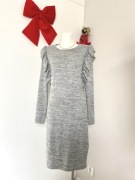 Dzianinowa sukienka szara z dtugim rekawme falbanki 40 L reserved