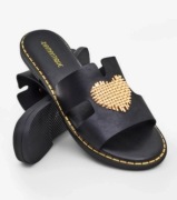 CZARNE KLAPKI ZŁOTE SERCE NOWE 36