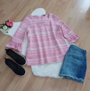 Różowa bluzka damska z falbanami Cotton traders rozmiar L lniana