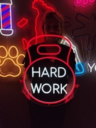 Hard Work Neon Napisy LED. Kettlebell Reklama Świetlna