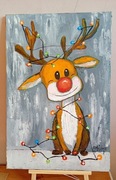 Obraz olejny Świąteczny Renifer 40x60 cm, ręcznie malowany, sygnowany 