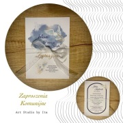 Zaproszenia komunijne z wstążką personalizowane c.niebieski Pierwsza Komuni