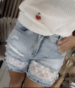 Nowe krótkie spodenki jeansowe dziury i piekna koronka firmy Laulia r. L