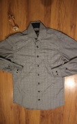 Koszula Dressmann r. S 37/38 szara męska w kratkę dł rękaw bawełna 