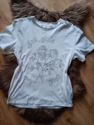 Damska koszulka t-shirt rozmiar S Biała Cropp z różami 