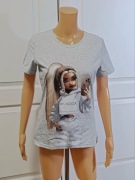 T-shirt damski O’La Voga oversize szary melanż nadruk logo bawełna M 38