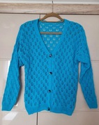 Ażurowy kardigan błękitny na guziki M/L bawełna akryl