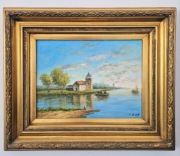 Obraz pejzaż morze marynistyka sygnowany olej na płótnie lata XX wiek