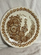 Talerz dekoracyjny ZF Koło | Ręcznie malowany | Brązowe Kwiaty | PRL