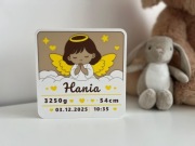 Metryczka 3D Pamiątka Chrztu Narodziny | Lampka LED | Imię