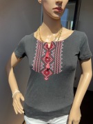 T-Shirt Boho z Haftami Ukraińska Wyszywanka, 100% Bawełna, Rozmiar S