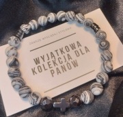 Bransoletka męska z krzyżykiem, z agatem i hematytem 