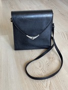 Skórzana czarna torebka torba na pasku PRL vintage retro stara