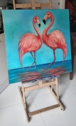 Flamingi "Złota więź"obraz ręcznie malowany 