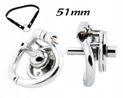Stalowy płaski pas cnoty Chastity Flat Cage 51mm Inverted Plug + Pasek 