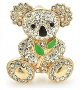 Broszka Miś Koala Złota Cyrkonie Przypinka Pin Kryształki Prezent Gift