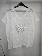 Koronkowa siateczkowa firankowa bluzka z krótkim rękawem z cekinami serce