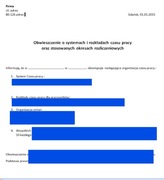 Obwieszczenie o systemie i  rozkładzie czasu pracy -  do kontroli PIP 