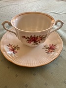 Bulionówka 11 szt. z 12 talerzykami - Wałbrzych Fryderyka złocona róże