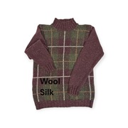 Sweter Scott Officer M wełna jedwab brązowy kratka elegancki klasyczny