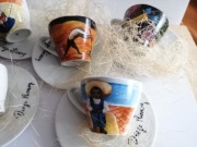 6 filiżanek z białej porcelany i spodkiem z motywem malarskim  Diego Rivera