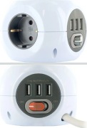Kostka zasilająca z 3 gniazdami typu Schuko oraz 3 portami ładowania USB