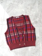 czerwona klasyczna kamizelka w kratę wełniana vintage akryl wełna L XL