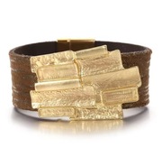 Bransoleta skórzana brązowa metalizowana z ozdobnym elementem na magnes 