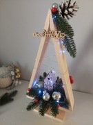 Drewniana choinka LED, dekoracja świąteczna, stroik, Boże Narodzenie 