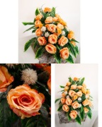 Kompozycja cmentarna róże pomarańczowe | betonowa misa | 76 cm