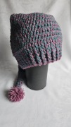 Czapka krasnal melanż szydełko dziergana z pomponem