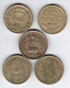 5 rupii INDIE 1993, 2009, 2009, 2011, 2012 (5 monet obiegowych)