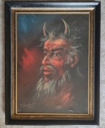 Obraz Olejny Szatan 'Diabeł' B.Świderska 1993 r. w ramie 