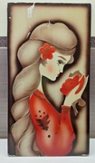Plakat metalowy vintage tablica obraz dziewczynka i kwiat ZSRR retro 