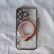 Etui iPhone 14 Pro z uchwytem ring – przezroczyste, różowe, nowe