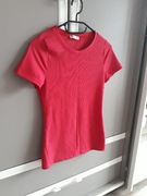 Czerwona prążkowana koszulka z krótkim rękawem bluzka damska t-shirt r. S/M