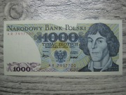 BANKNOT PRL 1000 ZŁOTYCH 1975 ROK SERIA AR MIKOŁAJ KOPERNIK UNC