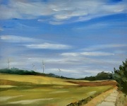 Obraz pejzaż plenerowy wiejski na płycie malarskiej prezent 30*25 cm