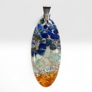 Oryginalny wisior zawieszka lapis lazuli, amazonit I bursztyn 