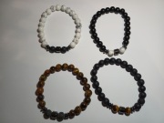 Zestaw 4 bransolet z Tygrysiego Oka, Białego Turkusu i Lawy Wulkanicznej