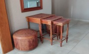 Komplet potrójny stolik (3 szt.) + 1 stolik (obraz) - drewno pokryte skórą 