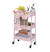3-poziomowy Wózek Regał na Kółkach Metalowe Półki Szafka z Kółkami Różowy