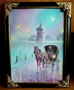 "KRAKÓW W DESZCZOWĄ NOC"- OBRAZ OLEJNY NA PŁÓTNIE  44x34 