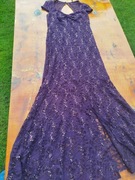 Fioletowa elegancka długa maxi sukienka z koronki Kalejdoskope 42 XL 