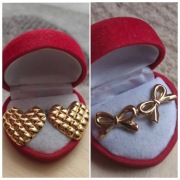 2 pary kolczyki serce i kokardki kolor złoty wkręty sztyfty stal okazja