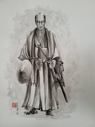 Samuraj Ronin Wojownik oryginalny rysunek tuszem Japonia obraz, katana
