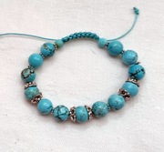 Bransoletka BOHO makrama z naturalnymi turkusami 10 mm