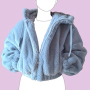 Kurtka jasnoniebieska z kapturem przejściowa z Bershka, XS, pluszowa