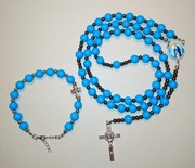 Różaniec i bransoletka niebieski zestaw rękodzieło